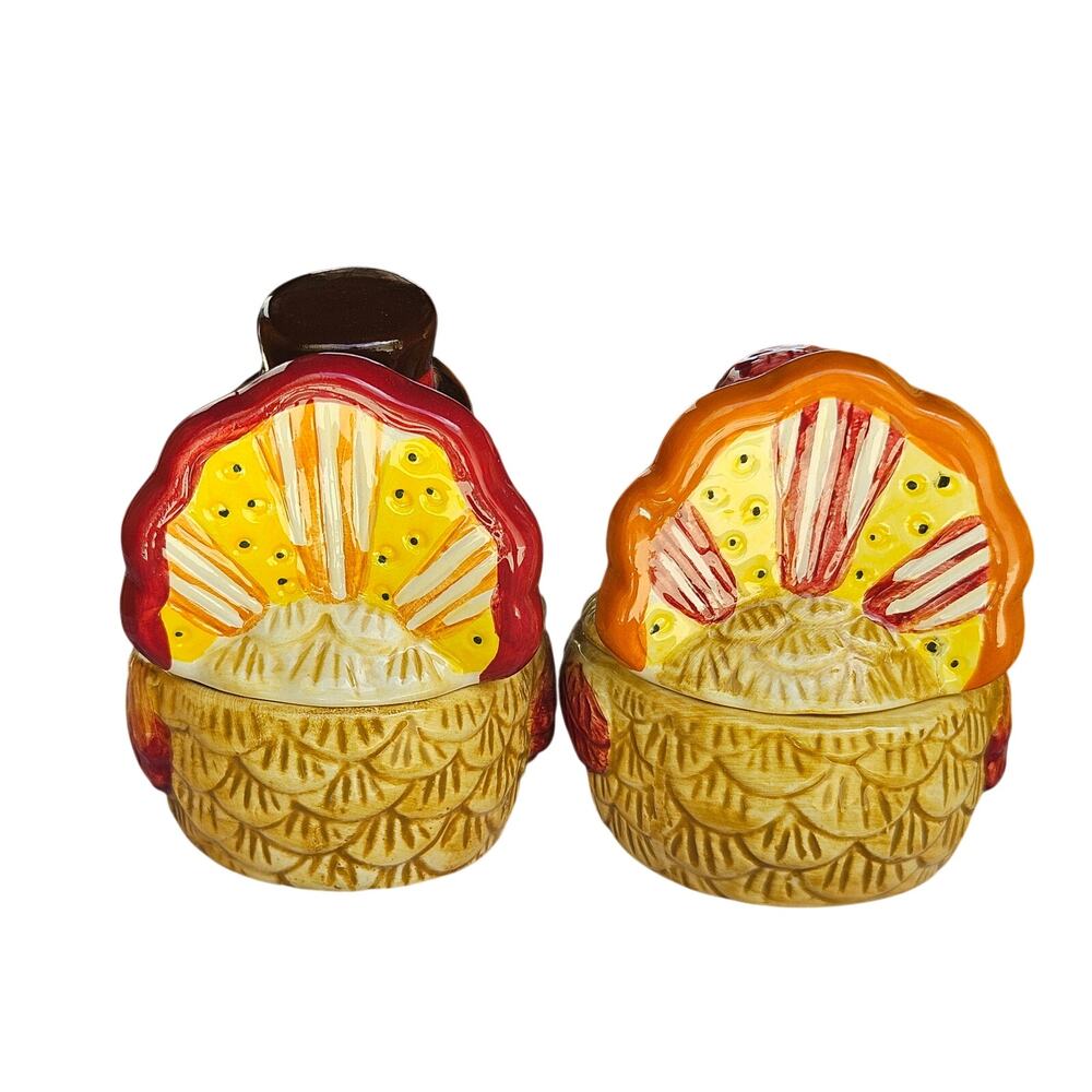 Give Thanks Turkey family canister & 2 candle holders Thanksgiving 6.5x6.5 #49 - Picture 11 of 11